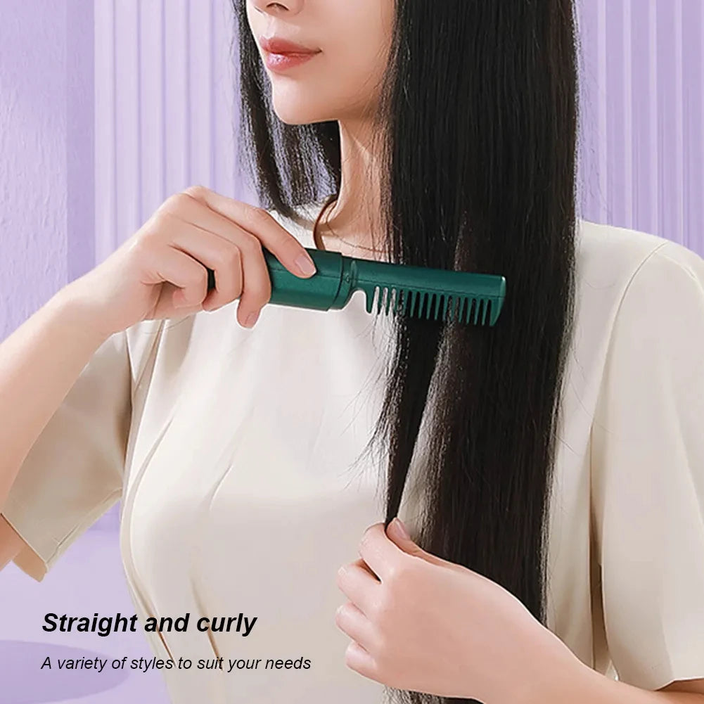 Professional Hair Straightener Curler Comb Fast Heating Negative Ion Straightening Curling Brush Hair Styling